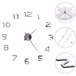 vidaXL 3D Wall Clock Modern Design 100cm XXL Silver Home Office Analog Timer - Additional view 4