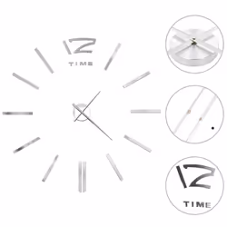 vidaXL 3D Wall Clock Modern Design 100cm XXL Silver Home Office Analog Timer