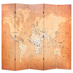 vidaXL Folding Room Divider 200x170cm World Map Yellow Paravent Privacy Scrren