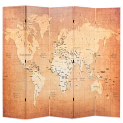 vidaXL Folding Room Divider 200x170cm World Map Yellow Paravent Privacy Scrren
