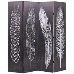 vidaXL Folding Room Divider 160x170cm Feathers Black and White Paravent Screen
