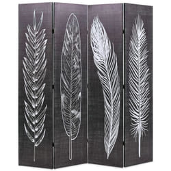 vidaXL Folding Room Divider 160x170cm Feathers Black and White Paravent Screen