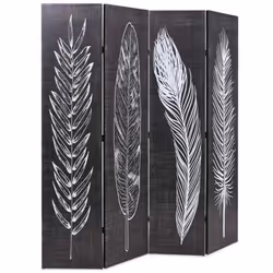vidaXL Folding Room Divider 160x170cm Feathers Black and White Paravent Screen