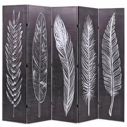 vidaXL Folding Room Divider 200x170cm Feathers Black and White Paravent Screen