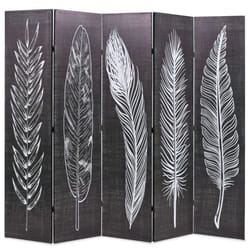 vidaXL Folding Room Divider 200x170cm Feathers Black and White Paravent Screen