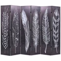 vidaXL Folding Room Divider 228x170cm Feathers Black and White Paravent Screen
