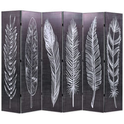 vidaXL Folding Room Divider 228x170cm Feathers Black and White Paravent Screen