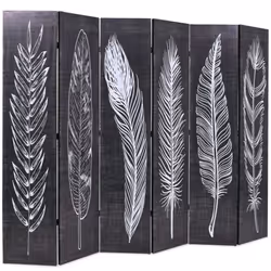 vidaXL Folding Room Divider 228x170cm Feathers Black and White Paravent Screen