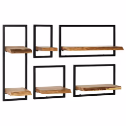 vidaXL Solid Acacia Wood and Steel Wall Shelf Set 5 Piece Ledges Display Unit - Additional view 10