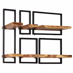 vidaXL Solid Acacia Wood and Steel Wall Shelf Set 5 Piece Ledges Display Unit