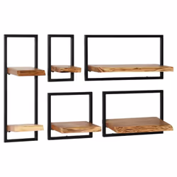 vidaXL Solid Acacia Wood and Steel Wall Shelf Set 5 Piece Ledges Display Unit - Additional view 9