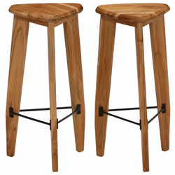vidaXL 2x Solid Acacia Wood Bar Stools Triangular Kitchen Dining Chair Seat