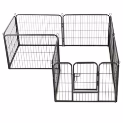 vidaXL Dog Playpen 8 Panels Steel 60x80cm Black Enclosure Run Cage Kennel