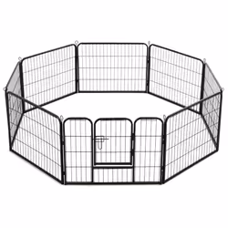 vidaXL Dog Playpen 8 Panels Steel 60x80cm Black Enclosure Run Cage Kennel - Additional view 4