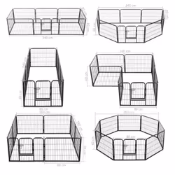 vidaXL Dog Playpen 8 Panels Steel 60x80cm Black Enclosure Run Cage Kennel - Additional view 8