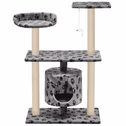 vidaXL Cat Tree with Sisal Scratching Posts 95cm Grey Paw Prints Playhouse