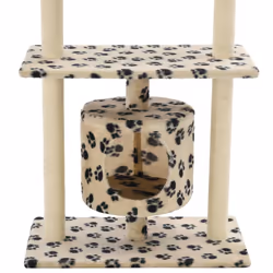 vidaXL Cat Tree with Sisal Scratching Posts 95cm Beige Paw Prints Playhouse