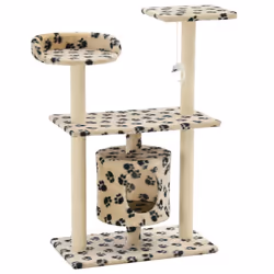 vidaXL Cat Tree with Sisal Scratching Posts 95cm Beige Paw Prints Playhouse