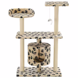 vidaXL Cat Tree with Sisal Scratching Posts 95cm Beige Paw Prints Playhouse - Additional view 4
