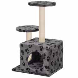 vidaXL Cat Tree with Sisal Scratching Posts 60cm Grey Paw Prints Playhouse