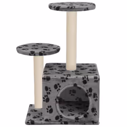 vidaXL Cat Tree with Sisal Scratching Posts 60cm Grey Paw Prints Playhouse