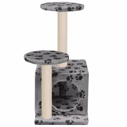 vidaXL Cat Tree with Sisal Scratching Posts 60cm Grey Paw Prints Playhouse - Additional view 4