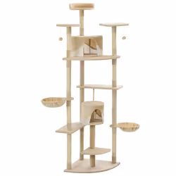 vidaXL Cat Tree with Sisal Scratching Posts 203cm Beige and White Playhouse - Additional view 2