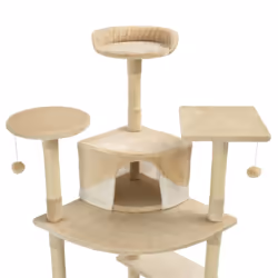 vidaXL Cat Tree with Sisal Scratching Posts 203cm Beige and White Playhouse - Additional view 3