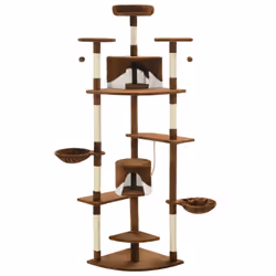 vidaXL Cat Tree with Sisal Scratching Posts 203cm Brown and White Playhouse - Additional view 2