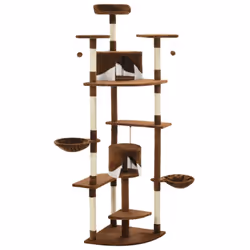 vidaXL Cat Tree with Sisal Scratching Posts 203cm Brown and White Playhouse - Additional view 3