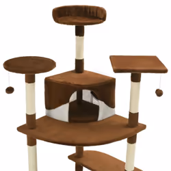 vidaXL Cat Tree with Sisal Scratching Posts 203cm Brown and White Playhouse - Additional view 4