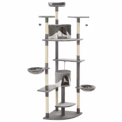 vidaXL Cat Tree with Sisal Scratching Posts 203cm Grey and White Playhouse - Additional view 2