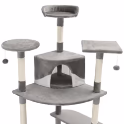 vidaXL Cat Tree with Sisal Scratching Posts 203cm Grey and White Playhouse - Additional view 3
