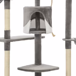 vidaXL Cat Tree with Sisal Scratching Posts 203cm Grey and White Playhouse - Additional view 4