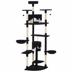 vidaXL Cat Tree with Sisal Scratching Posts 203cm Black and White Playhouse - Additional view 2
