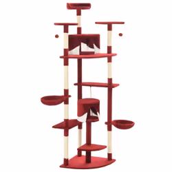 vidaXL Cat Tree with Sisal Scratching Posts 203cm Red and White Playhouse