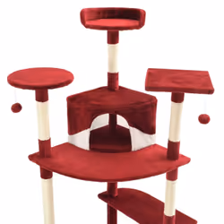 vidaXL Cat Tree with Sisal Scratching Posts 203cm Red and White Playhouse - Additional view 4