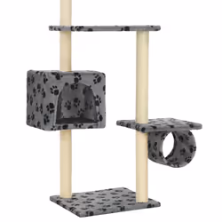 vidaXL Cat Tree with Sisal Scratching Posts 260cm Grey Paw Prints Playhouse - Additional view 4