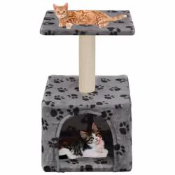 vidaXL Cat Tree with Sisal Scratching Post 55cm Grey Paw Print Playhouse Tower