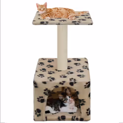 vidaXL Cat Tree with Sisal Scratching Post 55cm Beige Paw Print Kitten Tower