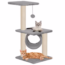 vidaXLCat Tree with Sisal Scratching Posts 65cm Grey Kitten Play Centre Bed