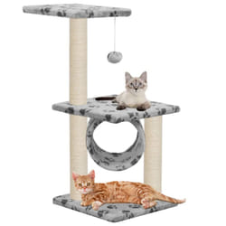 vidaXL Cat Tree with Sisal Scratching Posts 65cm Grey Paw Print Playhouse