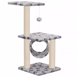 vidaXL Cat Tree with Sisal Scratching Posts 65cm Grey Paw Print Playhouse
