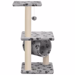 vidaXL Cat Tree with Sisal Scratching Posts 65cm Grey Paw Print Playhouse