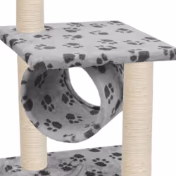 vidaXL Cat Tree with Sisal Scratching Posts 65cm Grey Paw Print Playhouse - Additional view 4