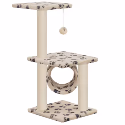 vidaXL Cat Tree with Sisal Scratching Posts 65cm Beige Paw Print Play Centre