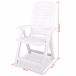 vidaXL 6x Reclining Garden Chairs 60x61x108cm Plastic White Foldable Seats - Additional view 7