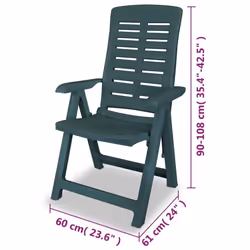 vidaXL 4x Reclining Garden Chairs 60x61x108cm Plastic Green Foldable Seat - Additional view 7
