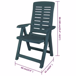 vidaXL 6x Reclining Garden Chairs 60x61x108cm Plastic Green Foldable Seat - Additional view 7