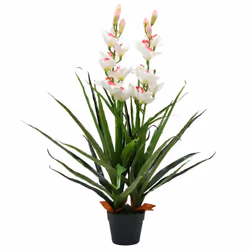 vidaXL Artificial Cymbidium Orchid Plant with Pot 100cm Green Fake Flora Decor